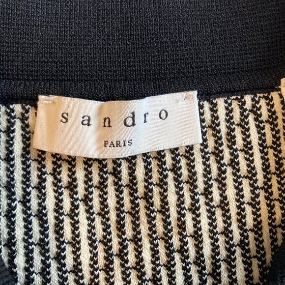 Sandro Paris Polie Dress Black and White Tweed Contrast Trim Women Size 10 - Picture 3 of 10